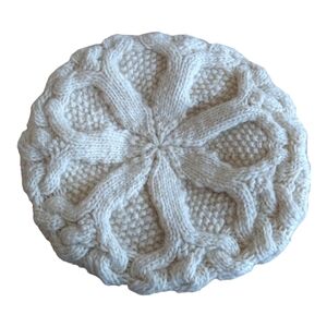 Nepalese Cream Fleece lined Wool knit Beret One Size Warm